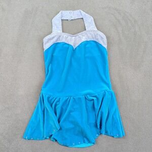 Designs for Dance MC Blue Velvet Figure Skating Dress Glitter Halter Vintage